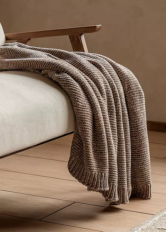Soft Chunky Chenille Throw - Taupe