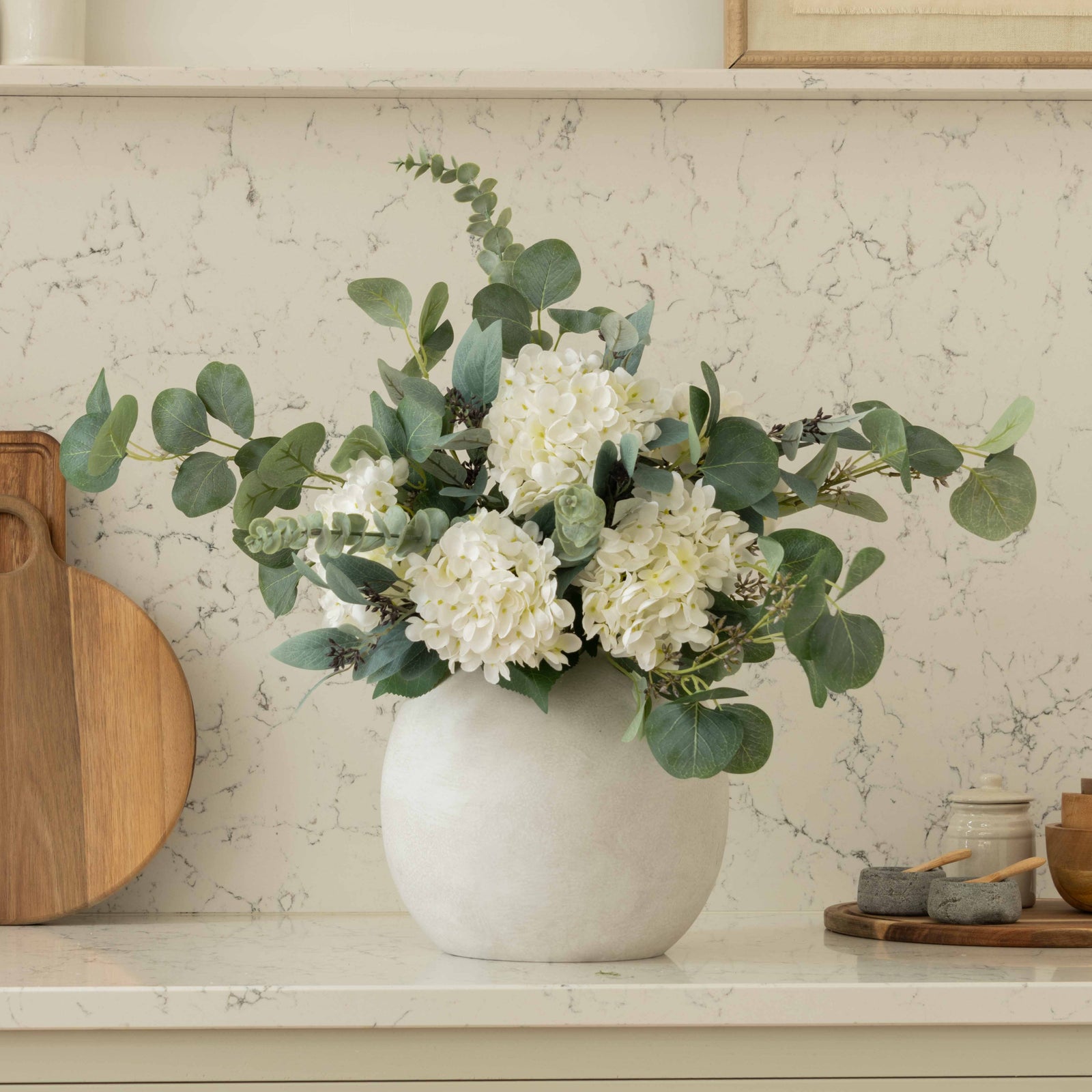 Classic White Hydrangea and Globe Vase