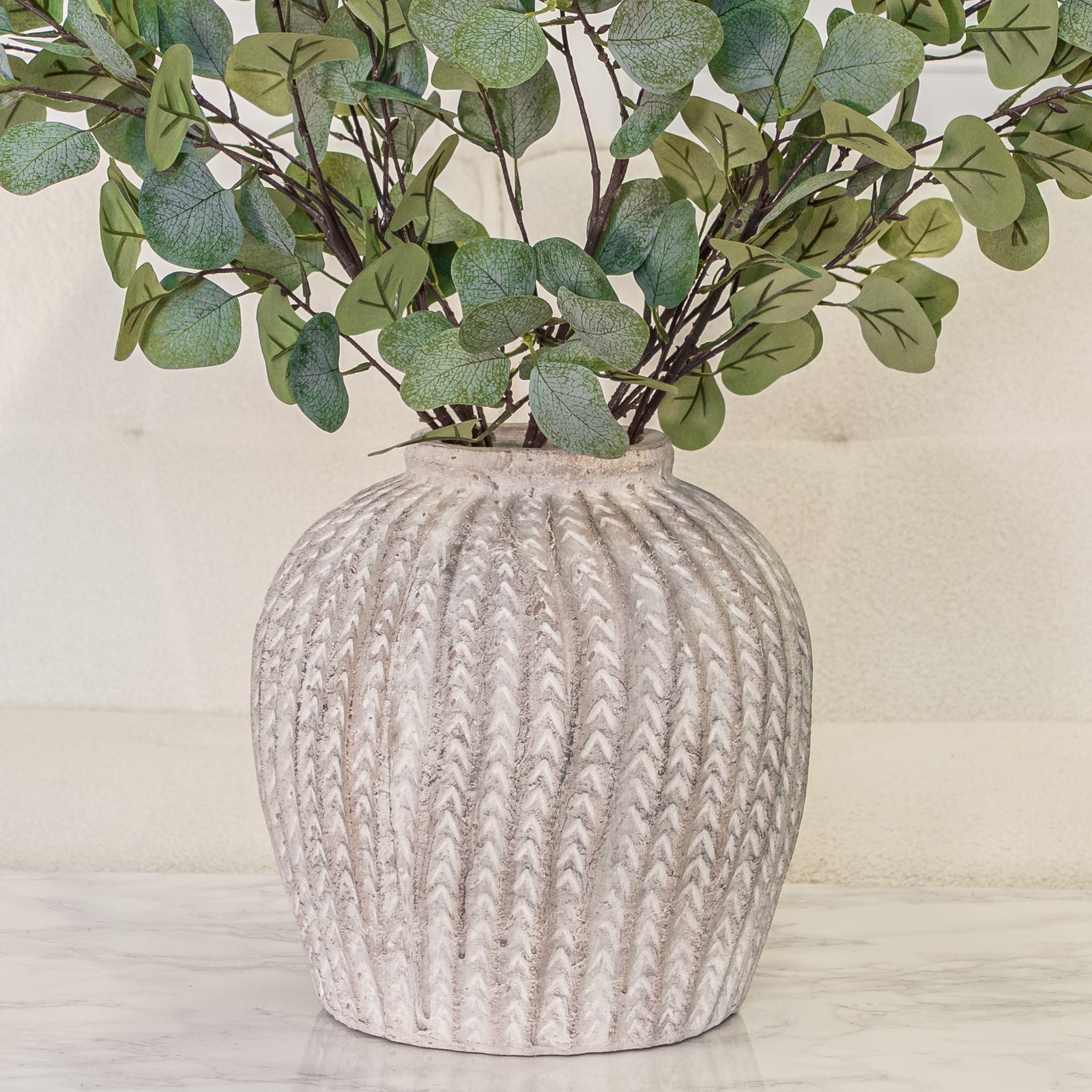 Patterned Aged Stone Ceramic Vase