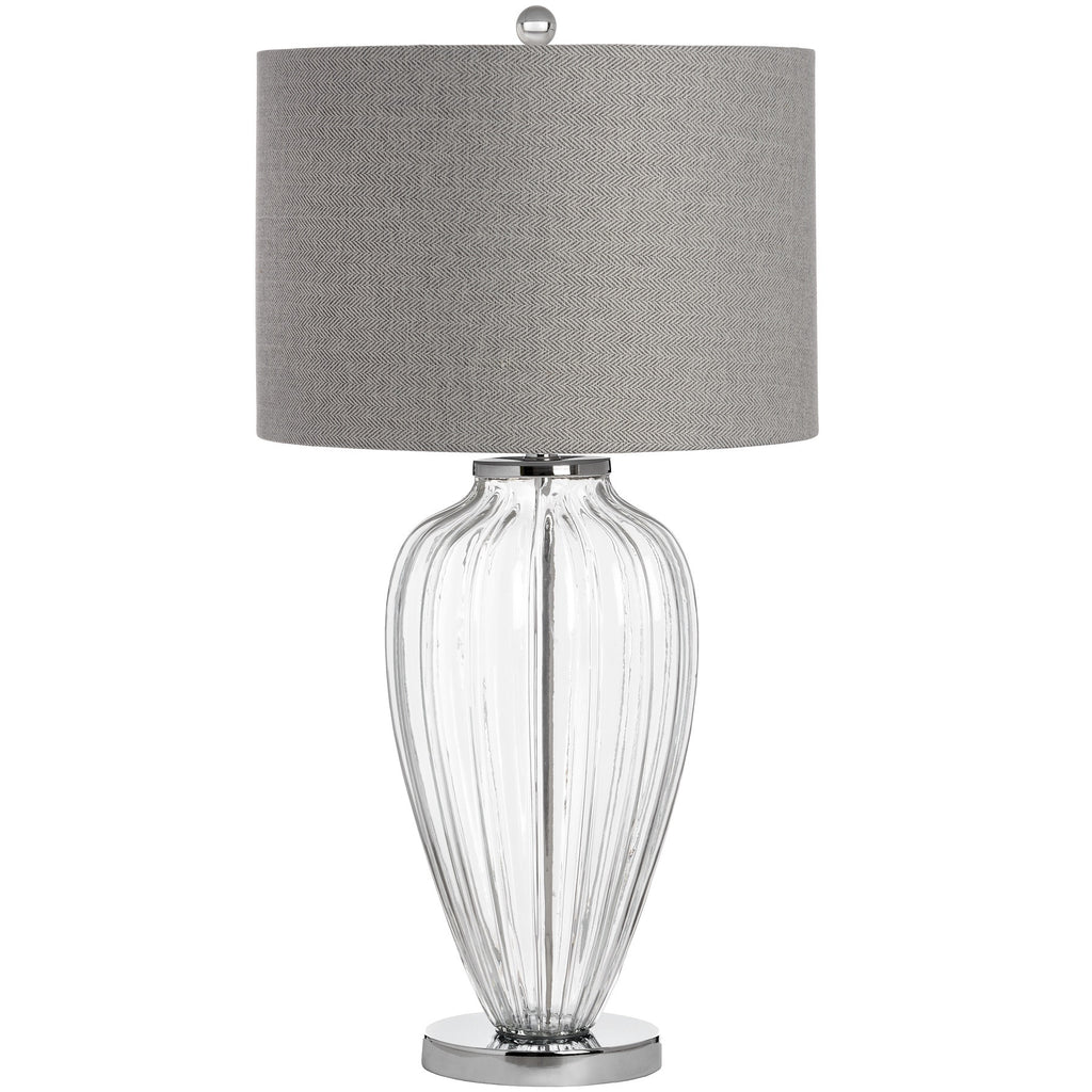 Large Glass Table Lamp - Modern Chrome Base and Contemporary Grey Light Shade