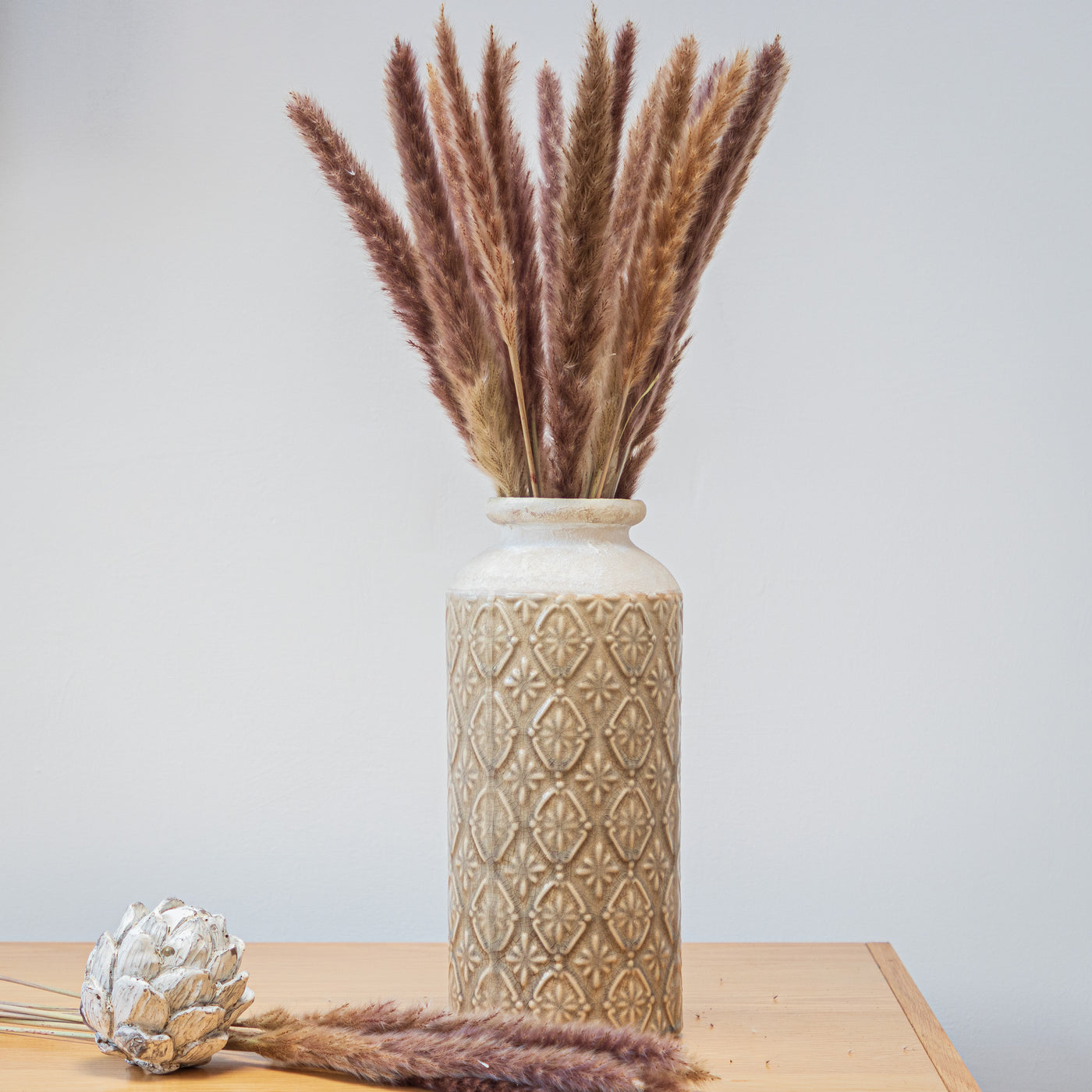 Large Patterned Ceramic Cream Nero Vase
