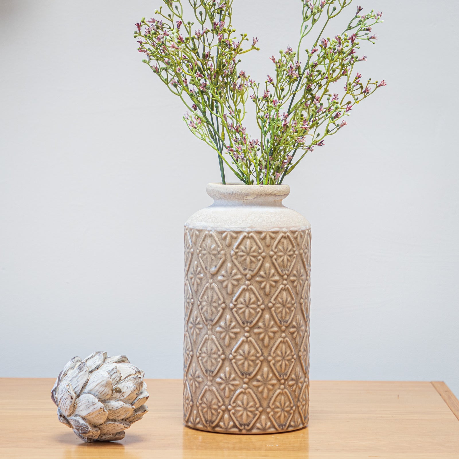 Patterned Ceramic Cream Nero Vase