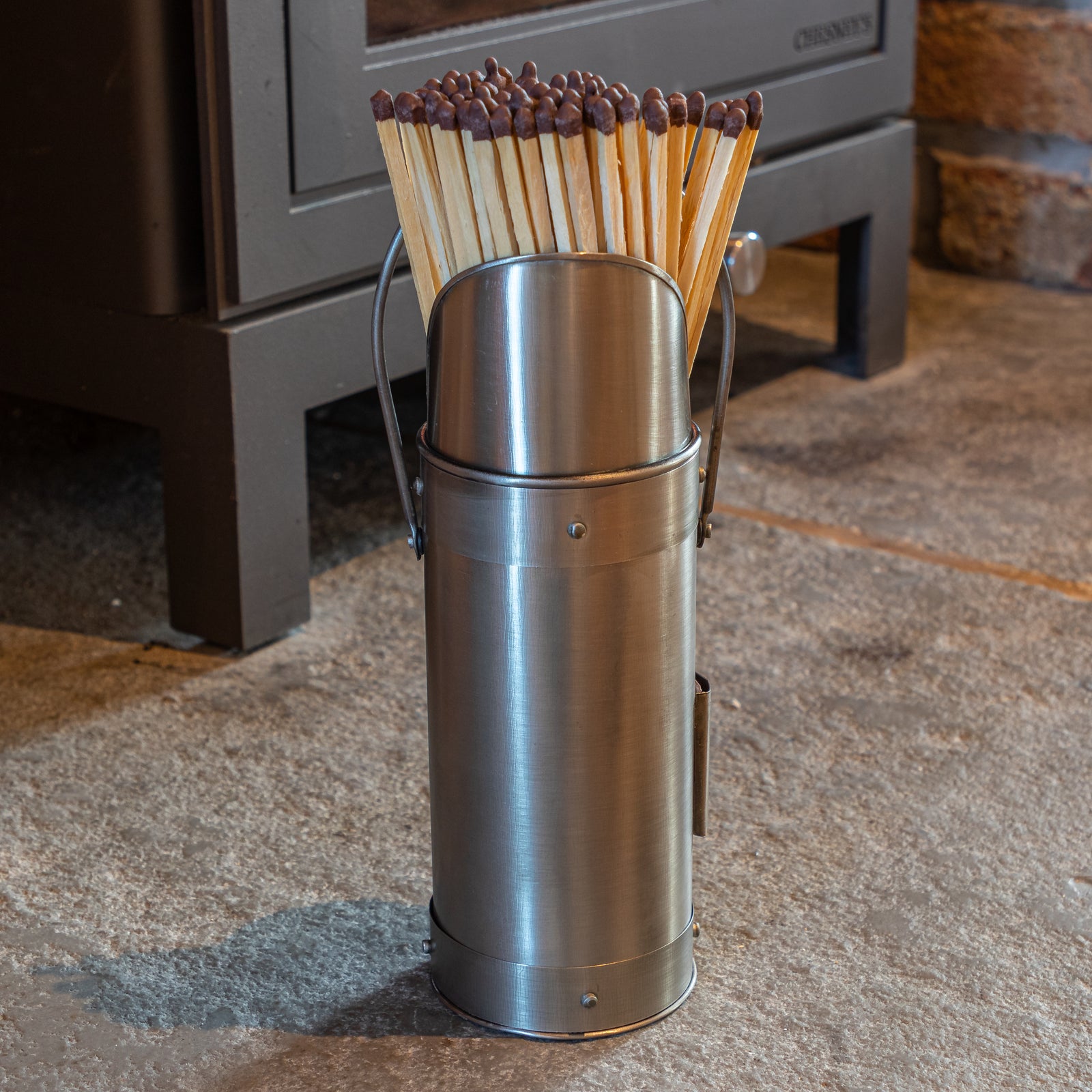 Antique Pewter Match Holder With 60 Matches